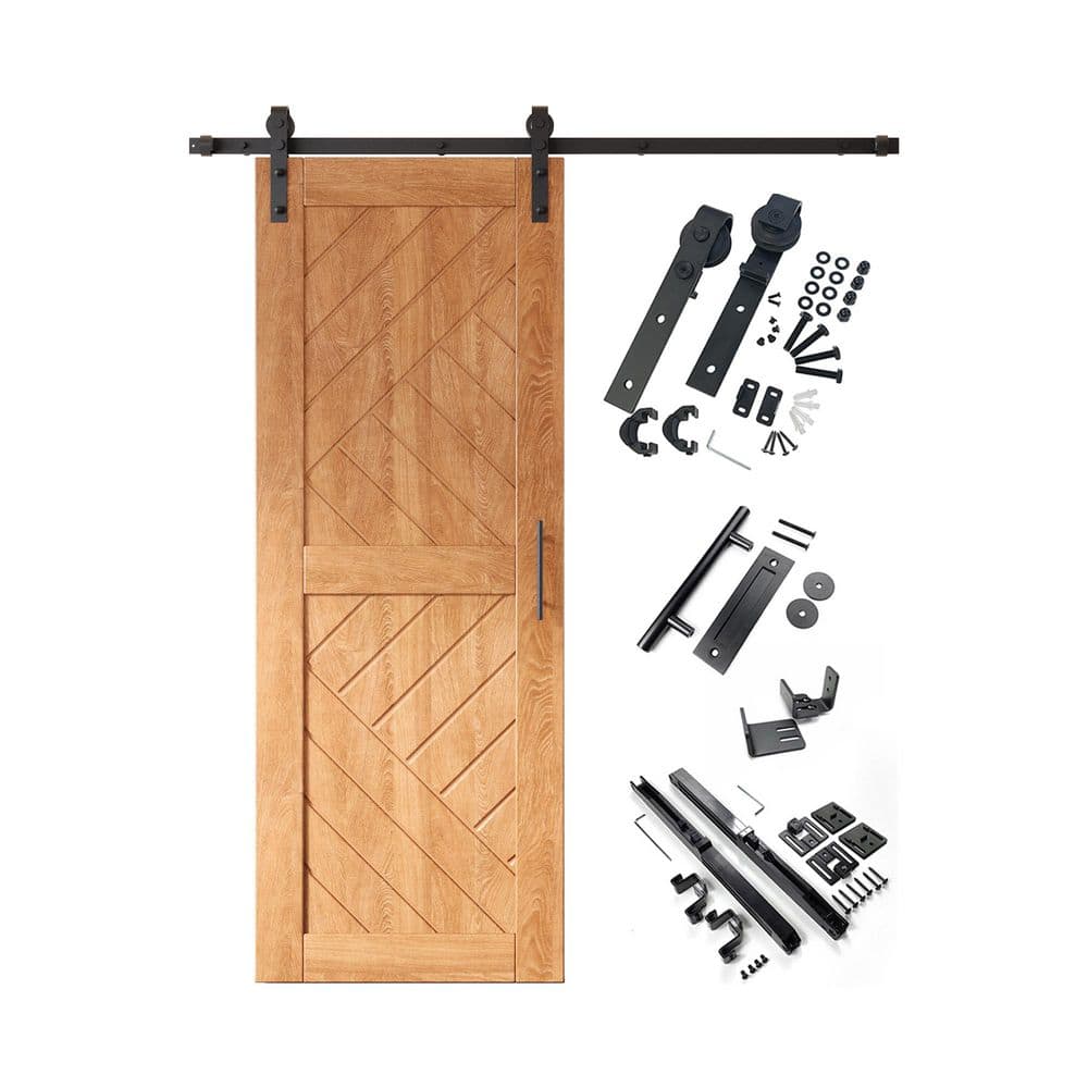 HT 26 in. x 84 in. C-Panel Early American Geometric Design Solid Pine Wood Sliding Barn Door with Hardware Kit price history on PriceWatchPro