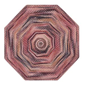 Ombre Briad Collection Burgundy 72" Octagonal 100% Cotton Chenille Reversible Indoor Area Rug