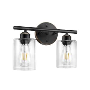 10.45 in. 2-Light Oil Rubbed Bronze Bathroom Vanity Light with Clear Glass Shades