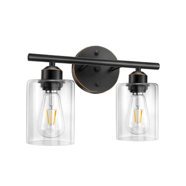 Unbranded 10.45 in. 2-Light Oil Rubbed Bronze Bathroom Vanity Light with Clear Glass Shades