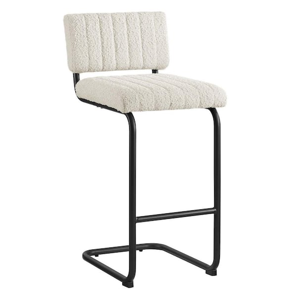 MODWAY Parity 28 in. Black Ivory High Back Metal Bar Stool Counter Stool with Upholstery Seat 2 (Set of Included)