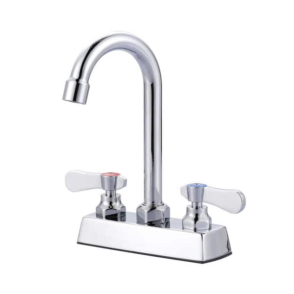 4 in. Center Commercial Brass Double Handle Deck Mount Standard Kitchen Faucet in Polished Chrome