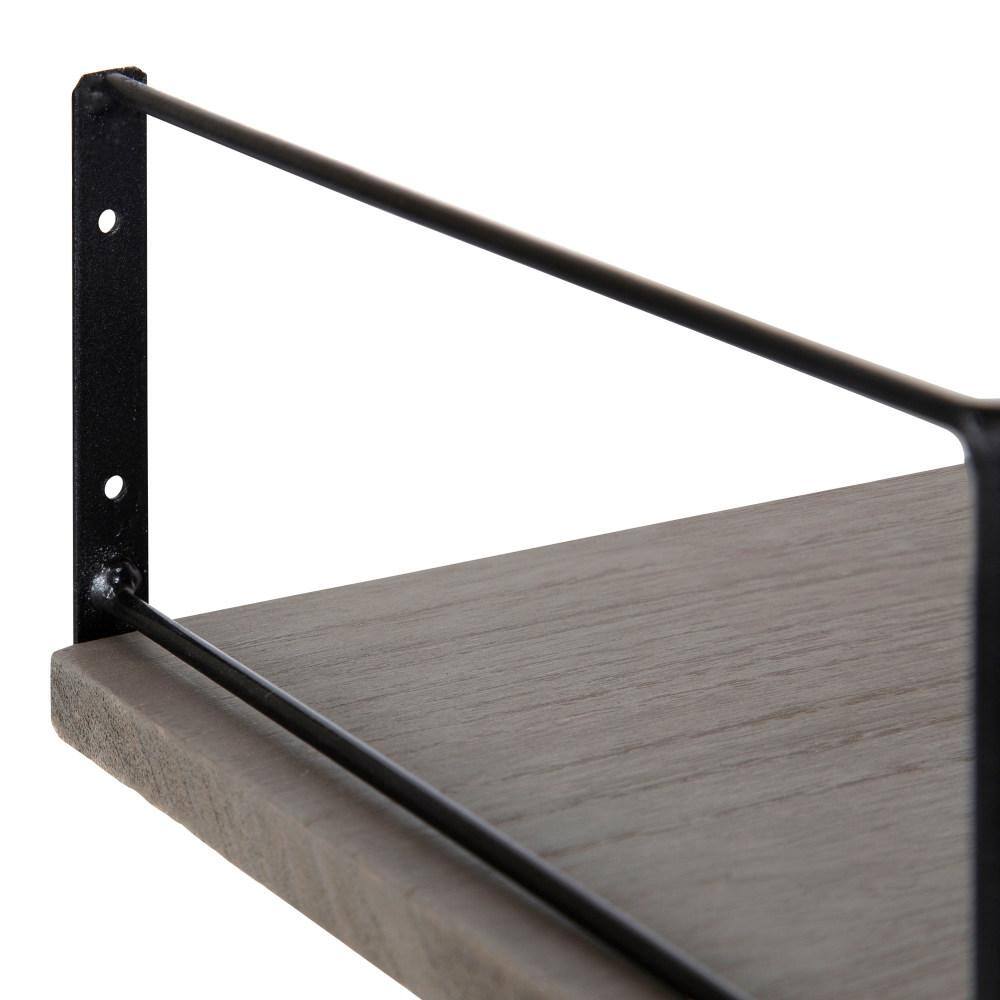 Gray 24" Floating Wood Wall Shelf with Black Frame