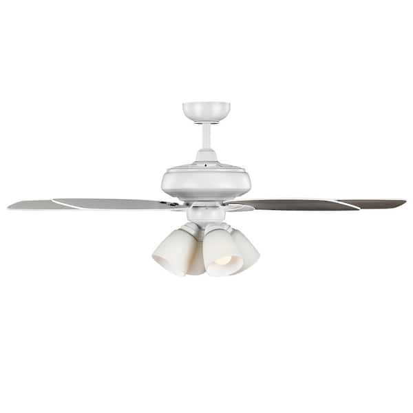 BLACK+DECKER 52-in Brushed Nickle Color-changing LED Medium Base (e-26)  Indoor Downrod or Flush Mount Ceiling Fan with Light (5-Blade) in the  Ceiling Fans department at