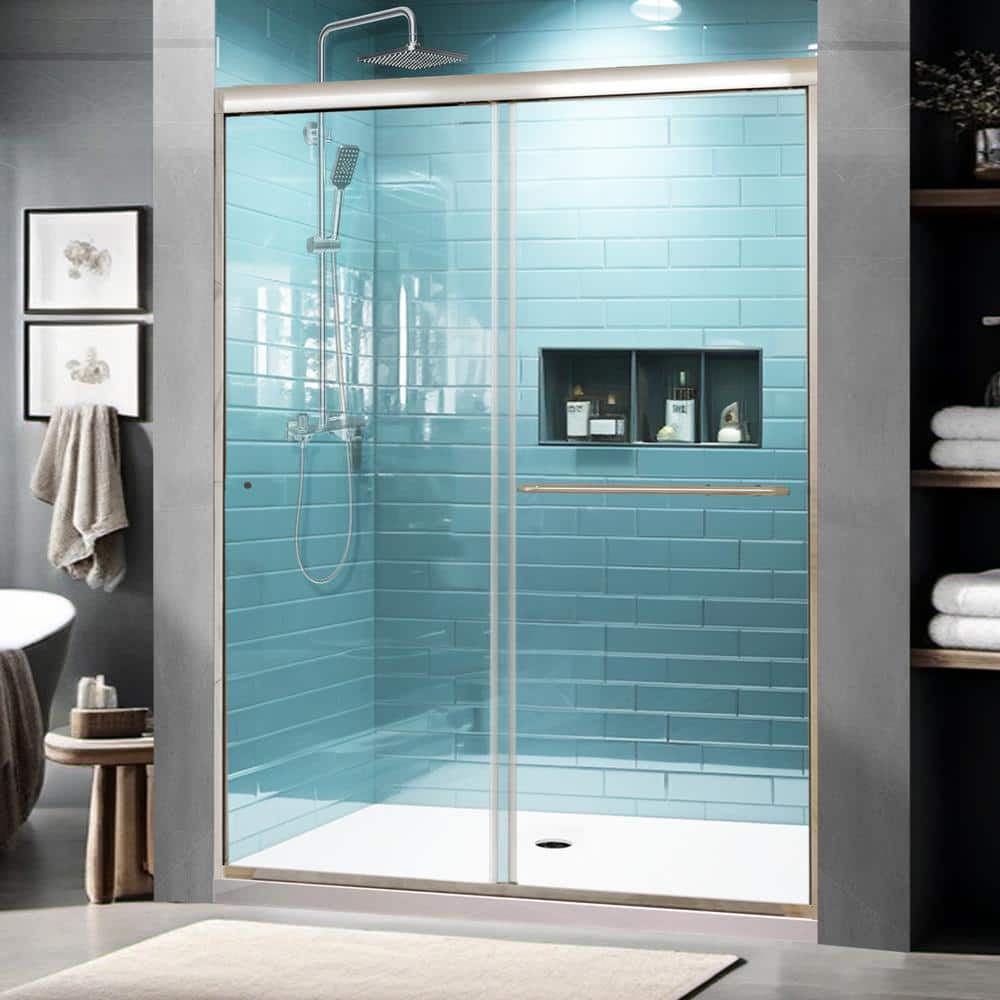 60" Chrome Semi-Frameless Sliding Shower Door with Clear Glass