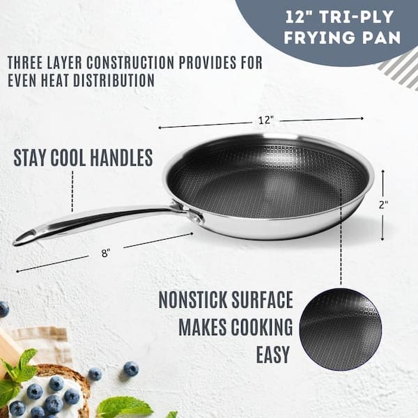 LEXI HOME Diamond Tri-ply 3-Piece Stainless Steel Nonstick Frying