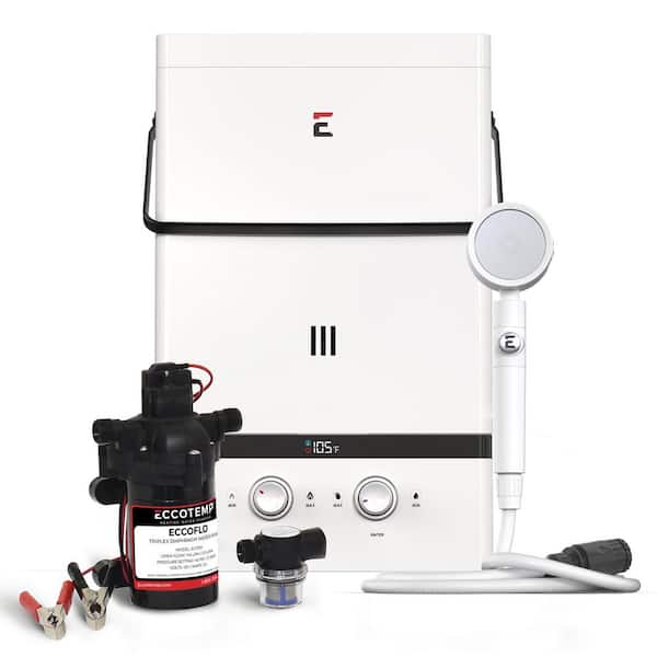 Eccotemp Luxe 3.0 GPM Portable Outdoor Gas Tankless Water Heater with EccoFlo Diaphragm 12-Volt Pump and Strainer