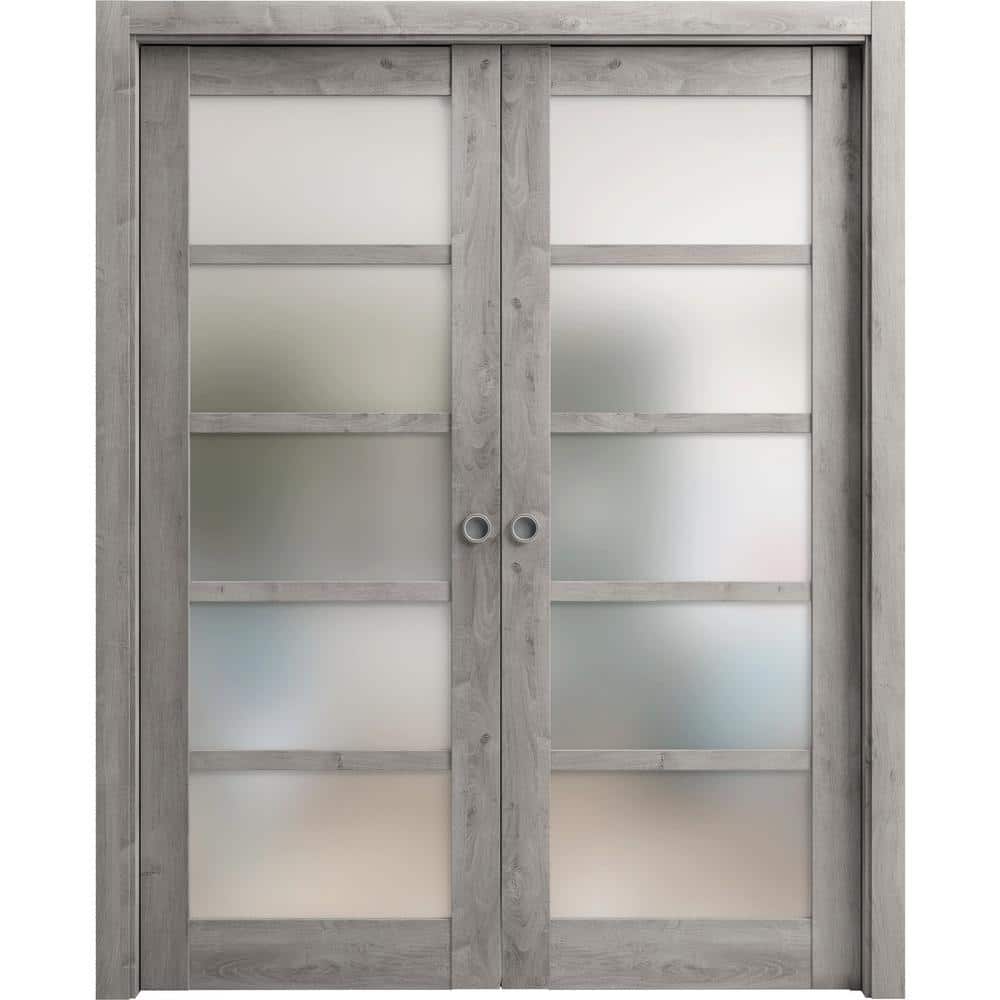 Assemble Required 48 in. x 80 in. 2-Panel Nebraska Grey Finished Solid MDF Sliding Door with Hardware price history on PriceWatchPro