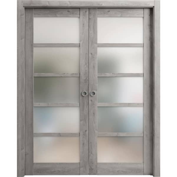 Sartodoors 48 in. x 84 in. 2 Panel Nebraska Grey Finished Solid MDF Sliding Door with Hardware