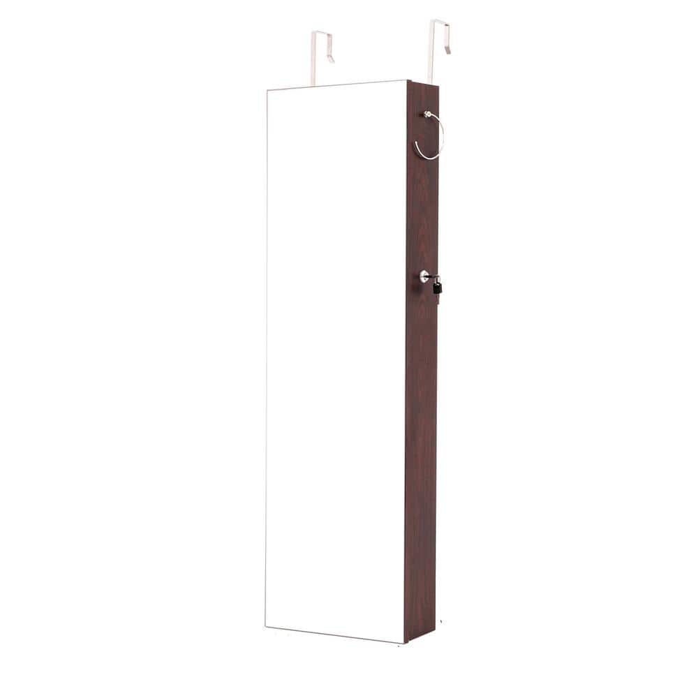 Brown Wall Mounted Jewelry Armoire with Full Length Mirror and Light (43.6 in. x 14.4 in. x 3.9 in.)