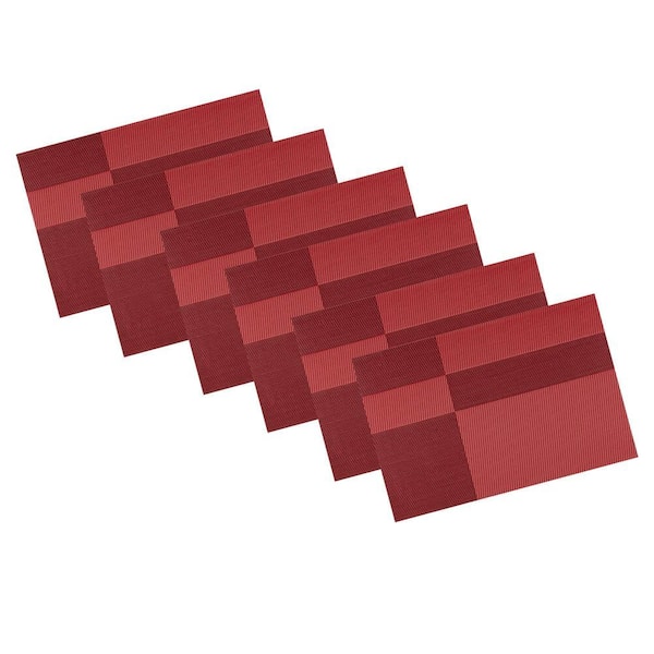 EveryTable 18 in. x 12 in. Cherry & Black Twill PVC Placemat (Set of 6)