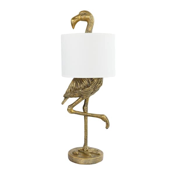 Storied Home 31.75 in. Gold Flamingo Shaped Table Lamp with White Linen Shade
