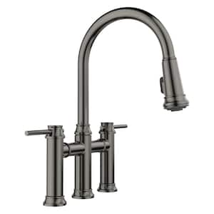 Empressa 2-Handle Pull-Down Bridge Kitchen Faucet in Satin Dark Steel