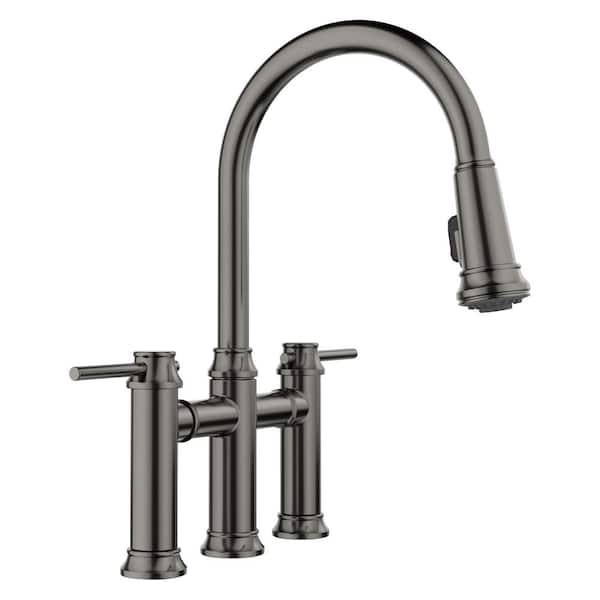 Blanco Empressa 2-Handle Pull-Down Bridge Kitchen Faucet in Satin Dark Steel
