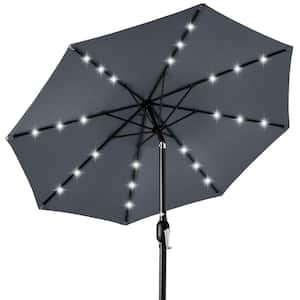 10 ft. Market Solar LED Lighted Tilt Patio Umbrella with UV-Resistant Fabric in Slate