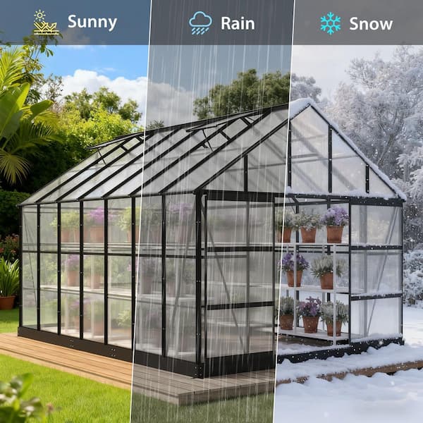 LATTOY 10ft. W x 16 ft. D Polycarbonate Greenhouse For Outdoors
