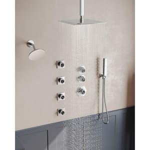 8-Spray Patterns 12&6 in. Square Ceiling and Wall Mount Dual Shower System Set 2.5 GPM in Brushed Nickel