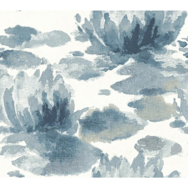 York Wallcoverings Dark Blue Water Lily Unpasted Paper Matte Wallpaper, 27 in. by 27 ft.
