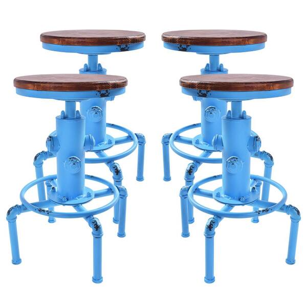 Today's Mentality Starship Adjustable Antique Blue Bar Stool (Set of 4)