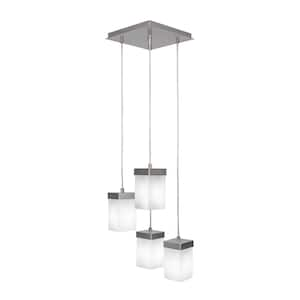 Kingsport 60-Watt 4-Light Espresso Shaded Pendant Light with White Muslin Glass Shades, No Bulbs Included