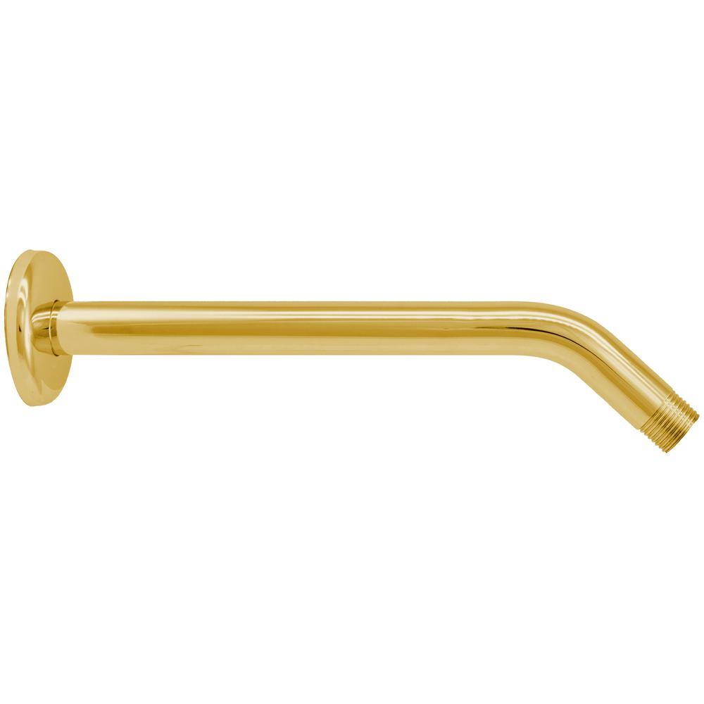 Polished Brass 10" Wall Mounted Shower Arm with Flange