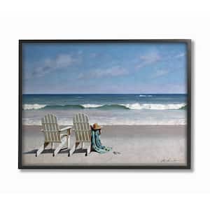 11 in. x 14 in. "Two White Adirondack Chairs on the Beach" by Zhen-Huan Lu Framed Wall Art