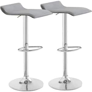 Set of 2 Barstools, Adjustable Swivel Bar Stools with PU Leather and Chrome Base, Pub Counter Chairs, Gray