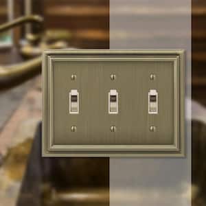 Continental 3 Gang Toggle Metal Wall Plate - Brushed Brass