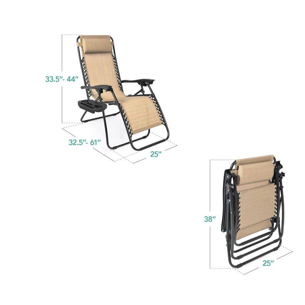 Sand Adjustable Zero Gravity Recliner Lounger Set with Cushions