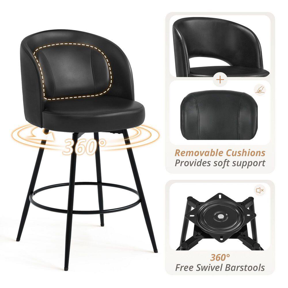 Features of the bar stools: 360 swivel and removable cushions.