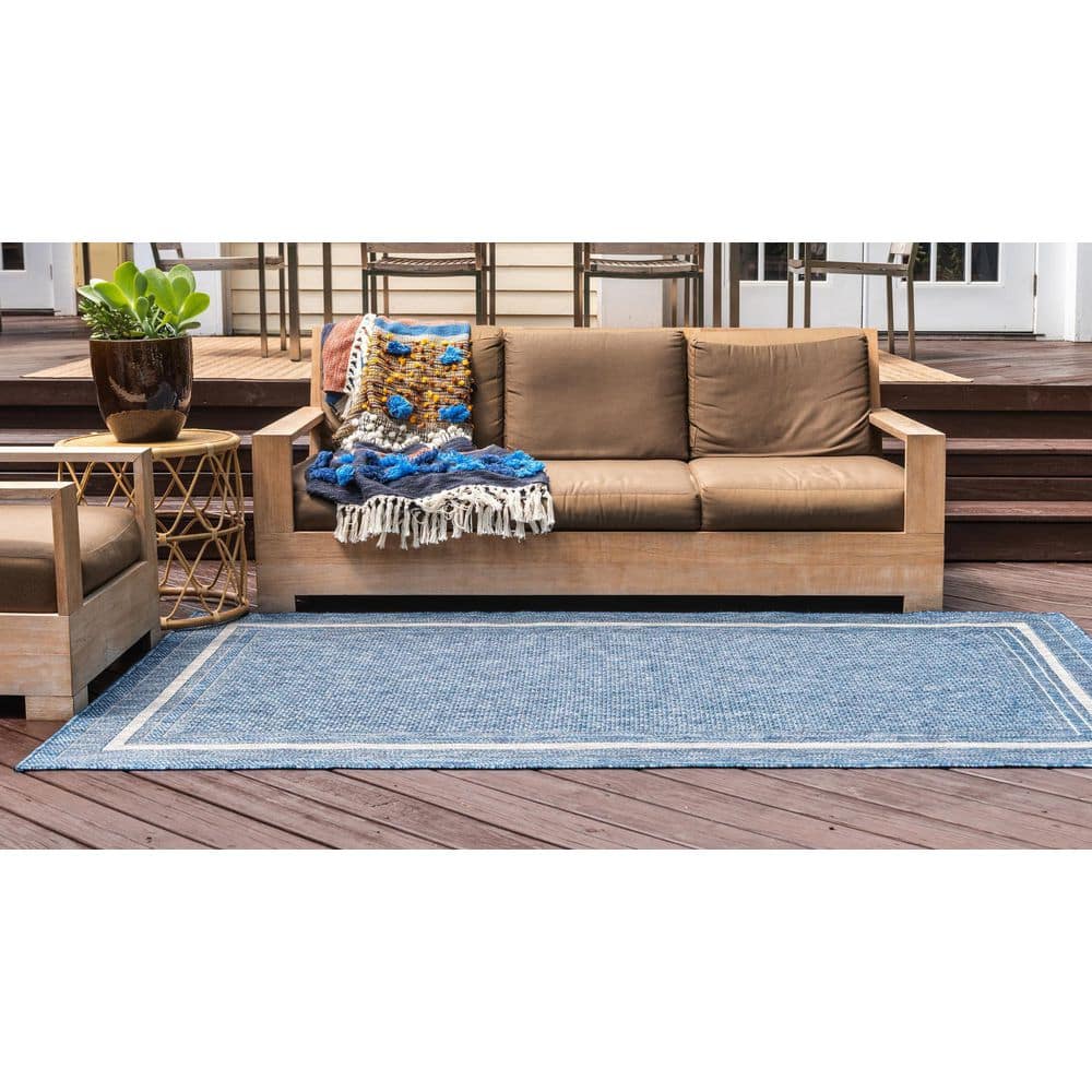 Blue Rectangular Flat Woven Outdoor Area Rug 6' x 9'
