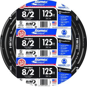 125 ft. 8/2 Black Stranded Romex SIMpull CU NM-B W/G Wire