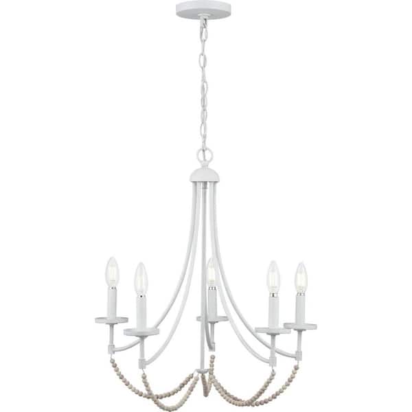 Progress Lighting Callin 22.75 in. 5-Light Cottage White Chandelier