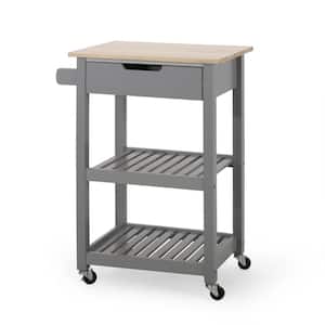 Treutlen Gray Kitchen Cart with Natural Wood Top