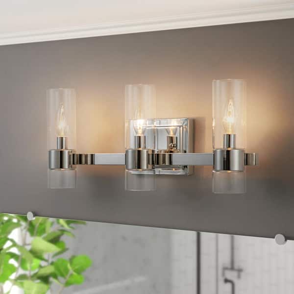 C Cattleya 20.5 in. 3-Light Polished Nickel Vanity Light with Clear Glass Cylinder