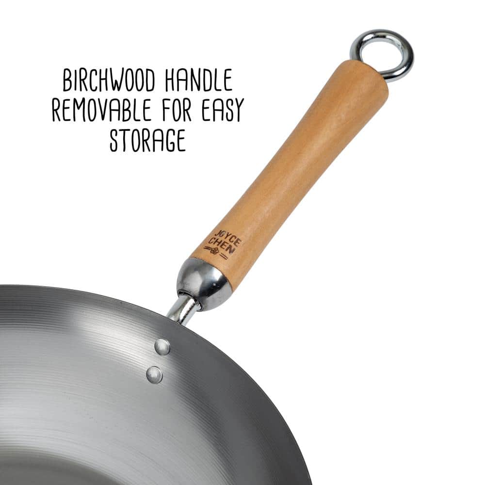 12-Inch Silver Carbon Steel Stir Fry Pan with Birch Handle