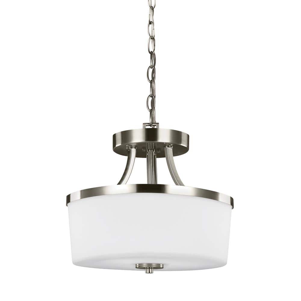 Brushed Nickel 13" Drum Glass Pendant Light
