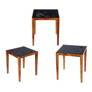Alba 22 in. Black and Brown Square Metal Top Nesting Table Set with 3-Pieces