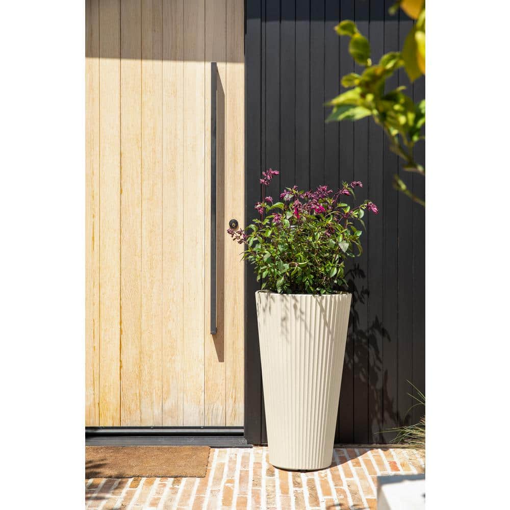 26" Sand Plastic-Stone Tall Planter for Indoor/Outdoor Use