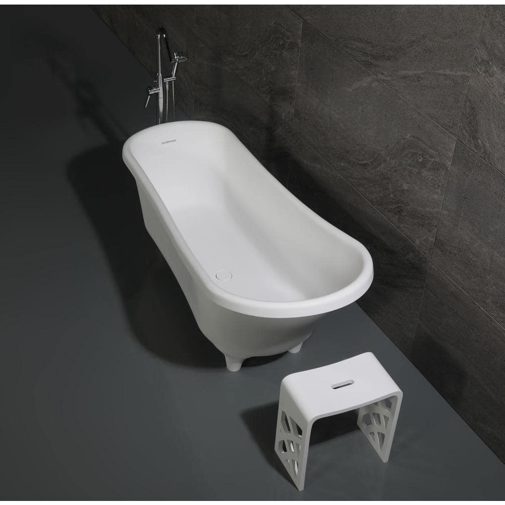 68.25'' White Matte Resin Clawfoot Freestanding Bathtub