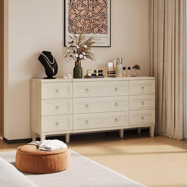 FUFU&GAGA Beige 9 Drawer 63.4 in. W Dresser with Spacious Storage, Modern  Chest of Drawers with Metal Ring Pull, Wood-Grain Finish ZJ-JQ020528-01 -  The Home Depot