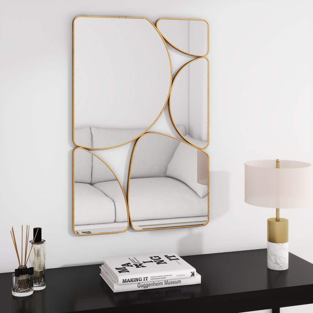 THKSHOUZ 24 in. W x 35 in. H Irregular Antiqued Gold Wall Mirror
