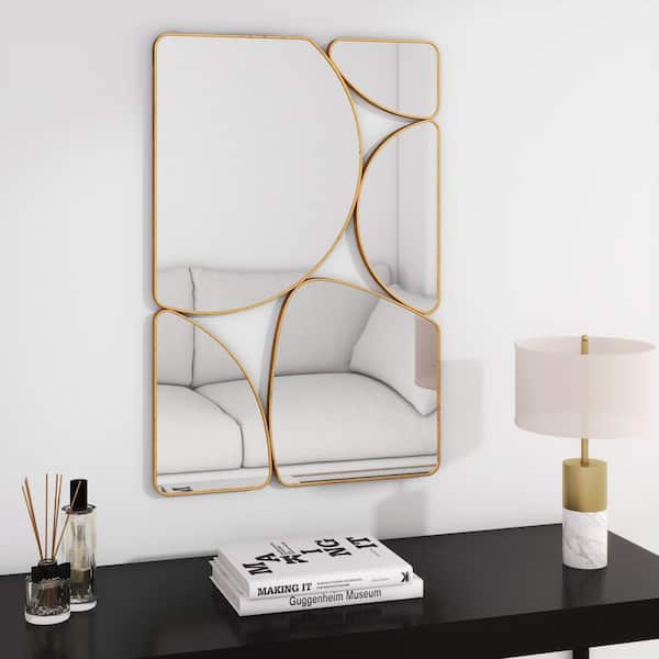 THKSHOUZ 24 in. W x 35 in. H Irregular Antiqued Gold Wall Mirror Oblong Odd Shaped Decorative Mirror for Living Room Entryway