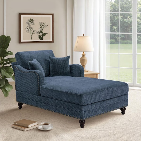 OrangeOne Aglaea Dark Blue Chenille Upholstered Double Arm Sofa 3