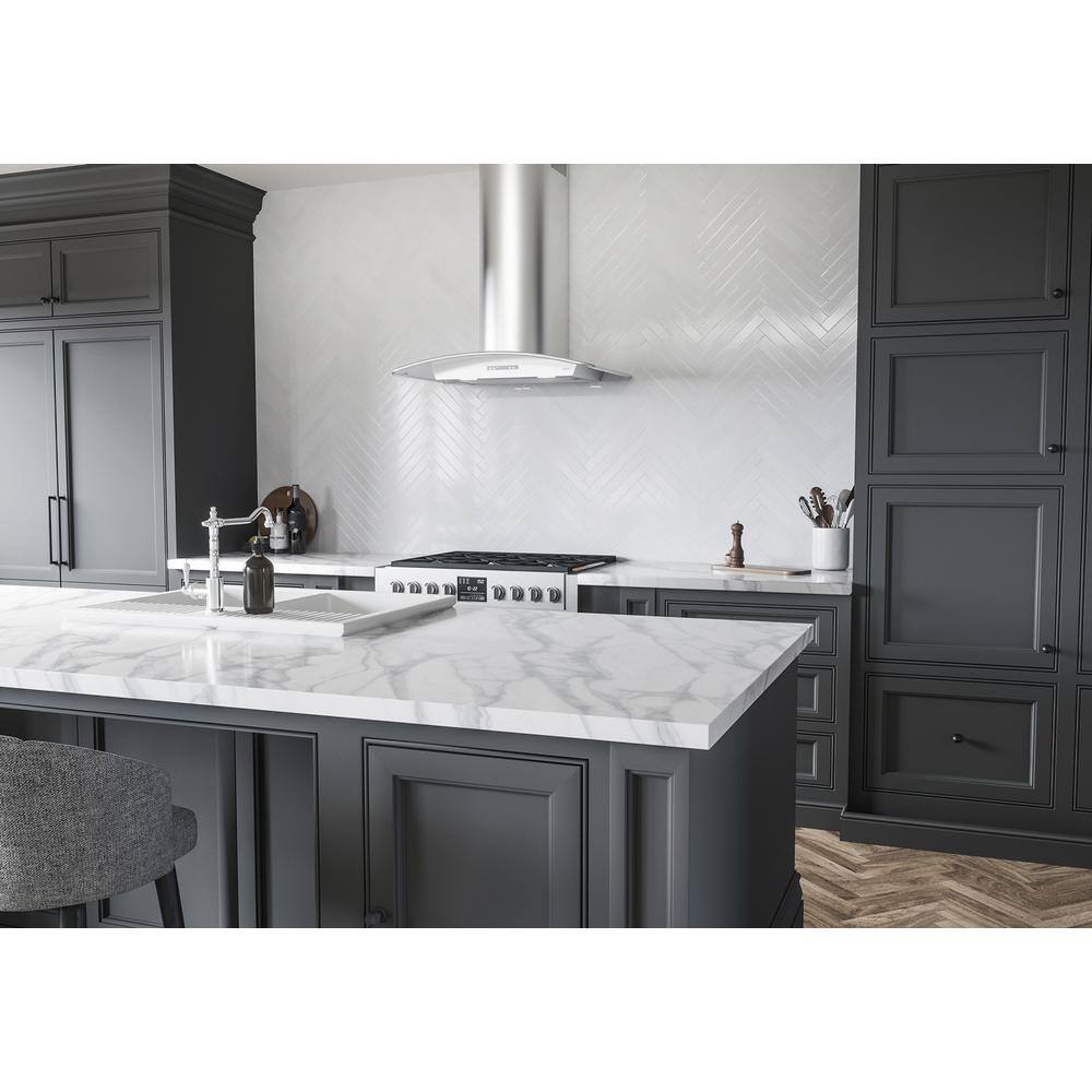 Milano 36" Curved Canopy Convertible Wall Mount Range Hood in Stainless Steel