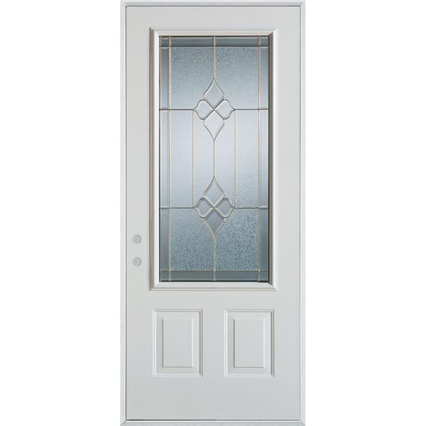 Stanley Doors 32 in. x 80 in. Geometric Brass 3/4 Lite 2-Panel Painted White Right-Hand Inswing Steel Prehung Front Door