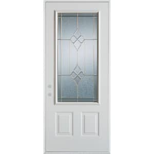 36 in. x 80 in. Geometric Brass 3/4 Lite 2-Panel Painted White Right-Hand Inswing Steel Prehung Front Door
