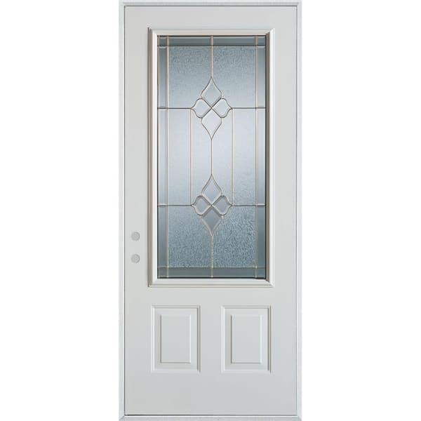 Stanley Doors 36 in. x 80 in. Geometric Brass 3/4 Lite 2-Panel Painted White Right-Hand Inswing Steel Prehung Front Door