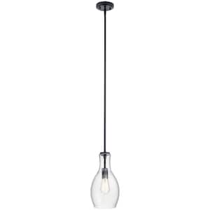 Everly 13.75 in. 1-Light Black Transitional Shaded Kitchen Pendant Hanging Light with Clear Glass