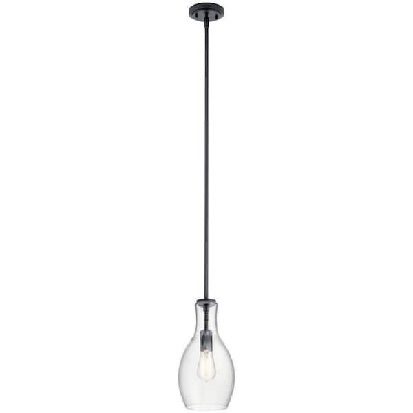KICHLER Everly 13.75 in. 1-Light Black Transitional Shaded Kitchen Pendant Hanging Light with Clear Glass